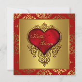 Elégant Rouge et Or Coeur de mariage Invitations (Devant)