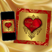 Elégant Rouge et Or Coeur de mariage Invitations