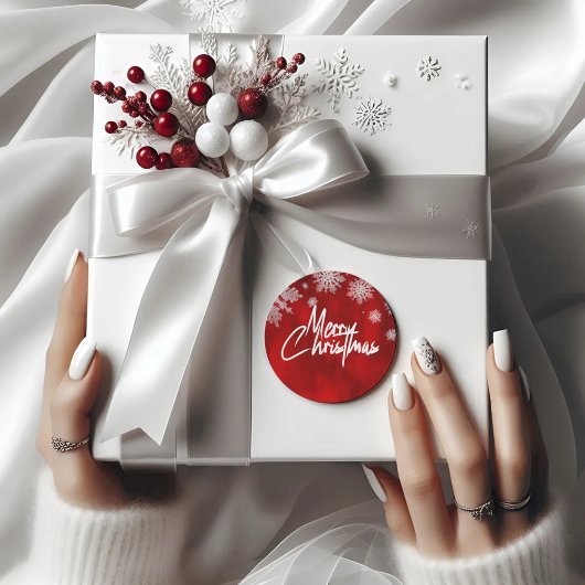 Élégant rouge flocons de neige de Noël Sticker ron