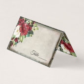 Élégant rouge foncé fleuri Goth Mariage Placecard (Front)