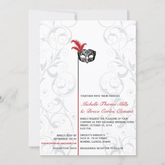 Elégant rouge noir mascarade mariage Invitations