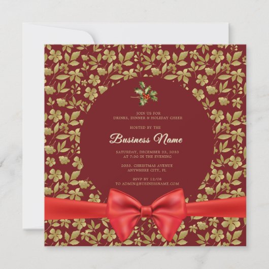 Élégant Rouge or Noël Business Party Invitation (Devant)