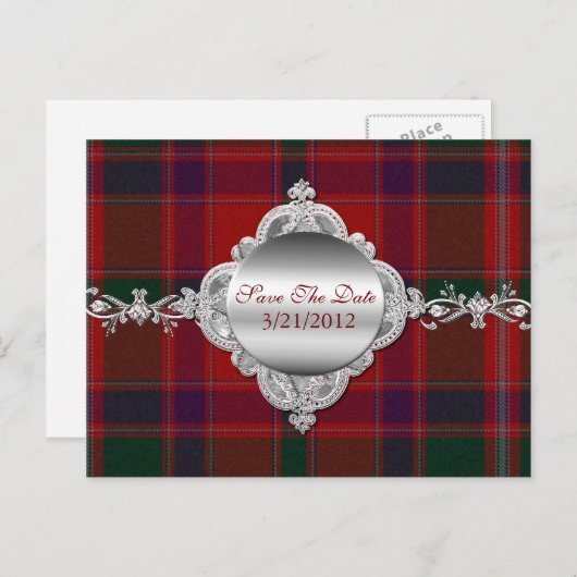 Élégant Rouge Plaqué Enregistrer la date Carte Pos (Devant / Derrière)