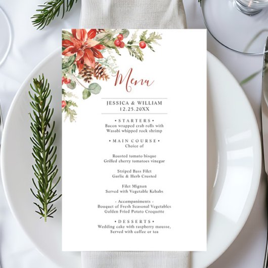 Elégant Rouge Poinsettia - Menu de mariage d'hiver