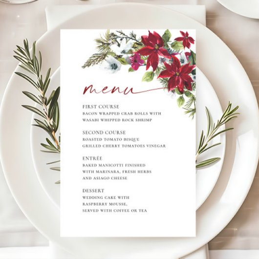 Elégant Rouge Poinsettia Menu Mariage de Noël