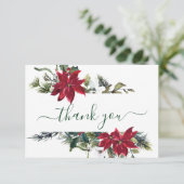 Elégant Rouge Poinsettia Pine Fir Aquarelle Merci  (Debout devant)