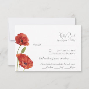 Elégant Rouge Poppy Aquarelle Fleurs mariage RSVP