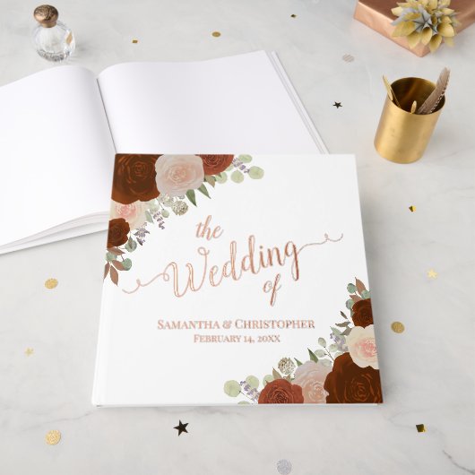 Elégant rouille Orange Boho Roses Mariage à huile (Recto ouvert)