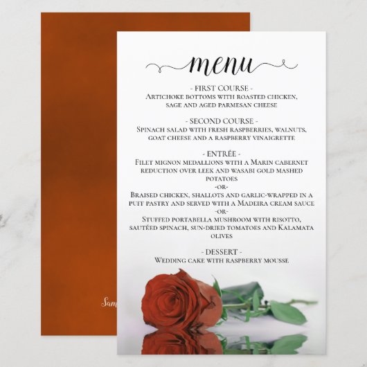 Elégant rouille Orange Rose Budget Mariage Menu (Devant / Derrière)