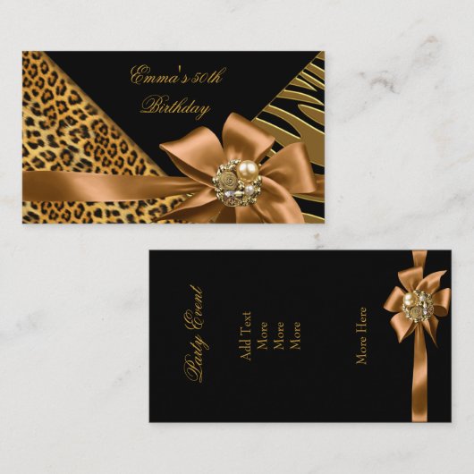 Elegant Routebeschrijving Party Zebra Leopard Gold Informatiekaartje (Voorkant / Achterkant)