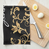 Élégant Royal Black and Gold Damask Serviette de c (Quart Plié)