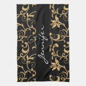 Élégant Royal Black and Gold Damask Serviette de c (Vertical)