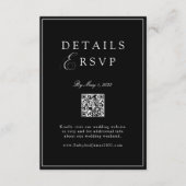 Elegant Royal Black QR Code Wedding RSVP Informatiekaartje (Voorkant)