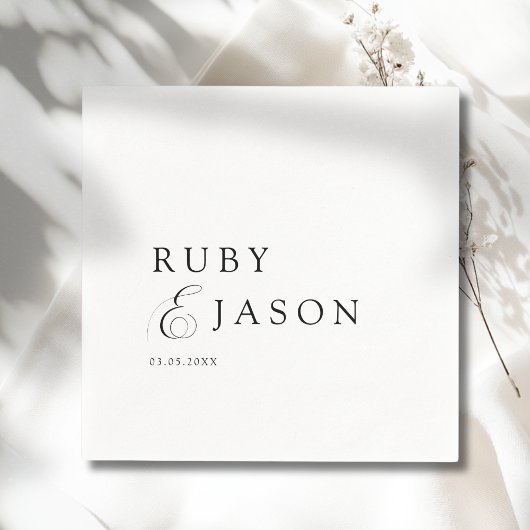 Elegant Royal Black & White Script Wedding Servet