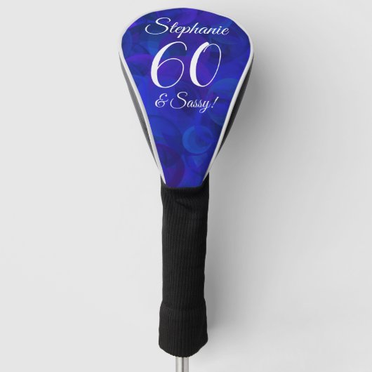 Elegant Royal Blue 60 en Sassy Birthday Party Golfheadcover (Voorkant)