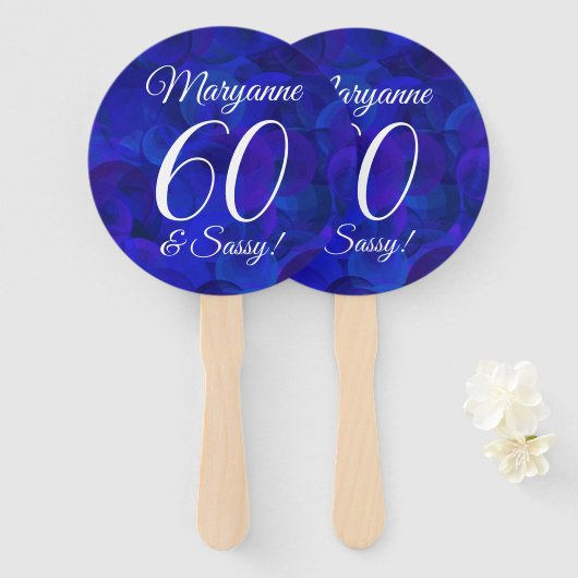 Elegant Royal Blue 60 en Sassy Birthday Party Handwaaier (Voorkant en achterkant)