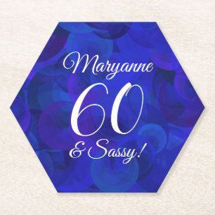 Elegant Royal Blue 60 en Sassy Birthday Party Kartonnen Onderzetters