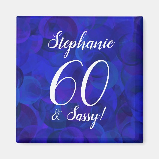 Elegant Royal Blue 60 en Sassy Birthday Party Magneet (Voorkant)
