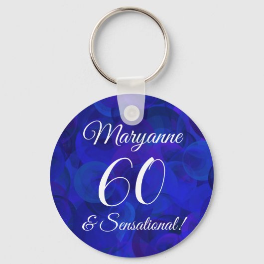 Elegant Royal Blue 60 & Sensational Birthday Party Sleutelhanger (Voorkant)