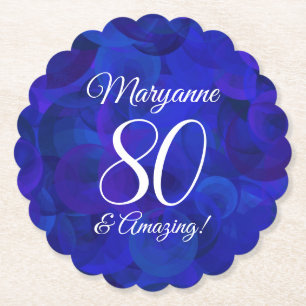 Elegant Royal Blue 80 en Amazing Birthday Party Kartonnen Onderzetters
