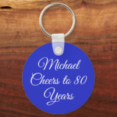 Elegant Royal Blue 80th Birthday Keychain (Voorkant)