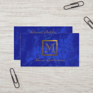 Elegant Royal Blue Abstract Gold Monogram Notary Visitekaartje