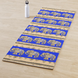 Elegant Royal Blue Batik Tribal Indian Elephants Yogamat