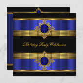 Elegant Royal Blue Black Birthday Kaart (Voorkant / Achterkant)