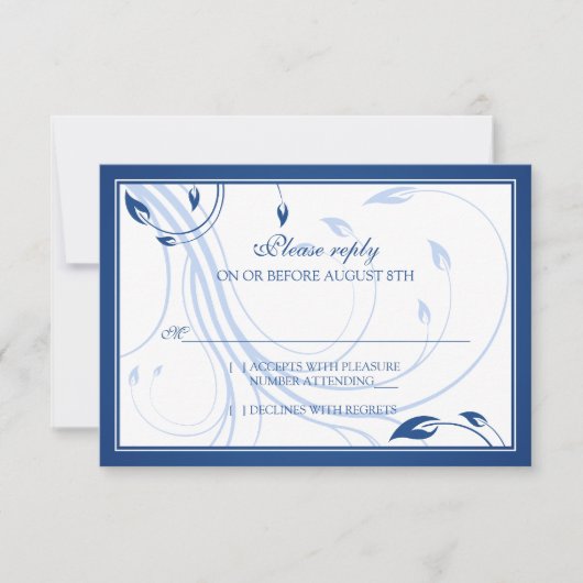 Elégant Royal Blue Blanc Mariage RSVP Carte de rép (Devant)