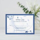 Elégant Royal Blue Blanc Mariage RSVP Carte de rép (Debout devant)
