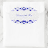 Elegant Royal Blue Bloemenblad & Witte Damasks Ovale Sticker (Tas)