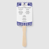 Elegant Royal Blue Damask Wedding Programme Handwaaier (Achterkant)
