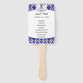 Elegant Royal Blue Damask Wedding Programme Handwaaier (Voorkant)