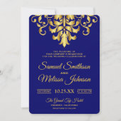 Elegant Royal Blue Damask Wedding Uitnodiging (Voorkant)