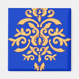 Elegant Royal Blue en Gilded Damask Magnet Magneet