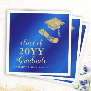 Elegant Royal Blue en Gold 2024 Afstuderen Servet