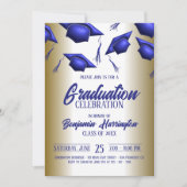 Elegant Royal Blue en Gold Afstuderen Celebration Kaart (Voorkant)