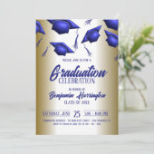 Elegant Royal Blue en Gold Afstuderen Celebration Kaart (Staand voorkant)
