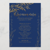 Elegant Royal Blue en Gold Leaf Quinceanera Programma (Voorkant)