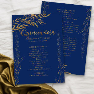 Elegant Royal Blue en Gold Leaf Quinceanera Programma