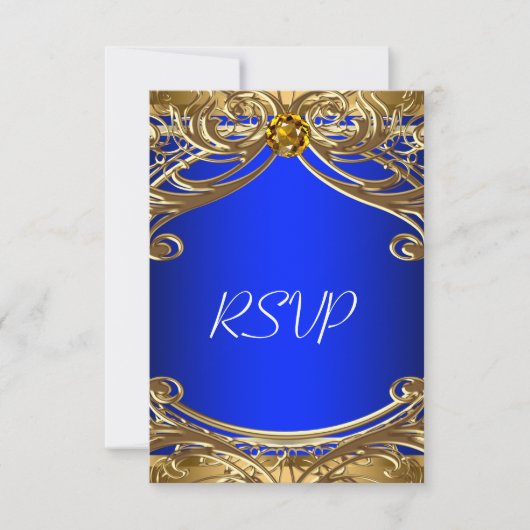 Elegant Royal Blue en Gold Wedding RSVP (Voorkant)