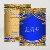 Elegant Royal Blue en Gold Wedding RSVP (Voorkant / Achterkant)