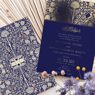 Elegant Royal Blue en Goud Islamitische bruiloft Folie Uitnodiging