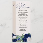 Elegant Royal Blue en Ivory Rozen Bloemen Menu (Voorkant)