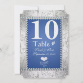 Elegant Royal Blue en Silver Table No. Kaart (Voorkant)