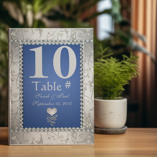 Elegant Royal Blue en Silver Table No. Kaart