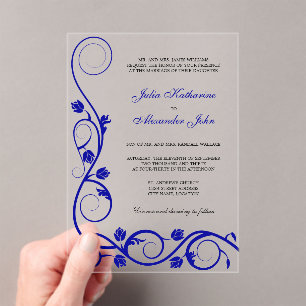 Elegant Royal Blue en White Swirls Acryl Uitnodigingen