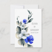 Elégant Royal Blue et blanc Floral RSVP (Dos)