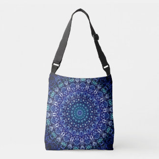 Elegant Royal Blue Floral Damask Pattern Crossbody Tas