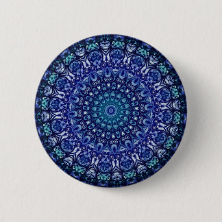 Elegant Royal Blue Floral Damask Pattern Ronde Button 5,7 Cm
